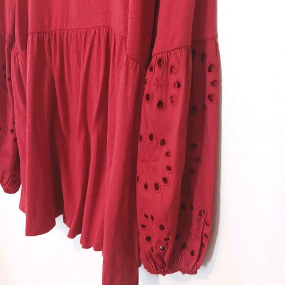 Torrid Red Eyelet Sleeve Peasant Babydoll Top Size 0 (L) Cotton Modal - Picture 6 of 10